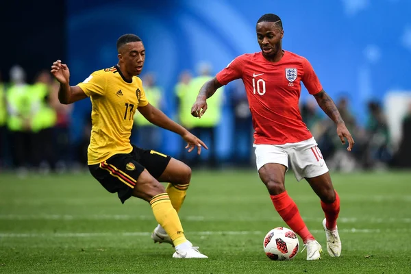 Raheem Sterling England Right Challenges Youri Tielemans Belgium Third Place — Stock Photo, Image