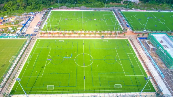 Luchtfoto Van Gras Rechtbanken China Voetbal Opleiding Basis Die Wordt — Stockfoto