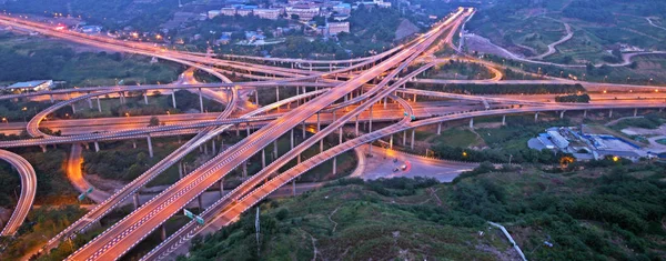 Nesta Vista Aérea Carros Dirigem Viaduto Huangjuewan Cinco Níveis Distrito — Fotografia de Stock