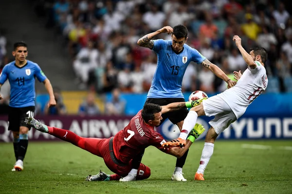 Fernando Muslera Uruguay Front Saves Ball Match Uruguay Portugal 2018 — Stock Photo, Image