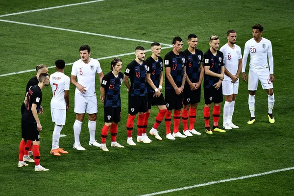 Jogadores Inglaterra Croácia Estão Fila Para Preparar Para Chute Livre — Fotografia de Stock