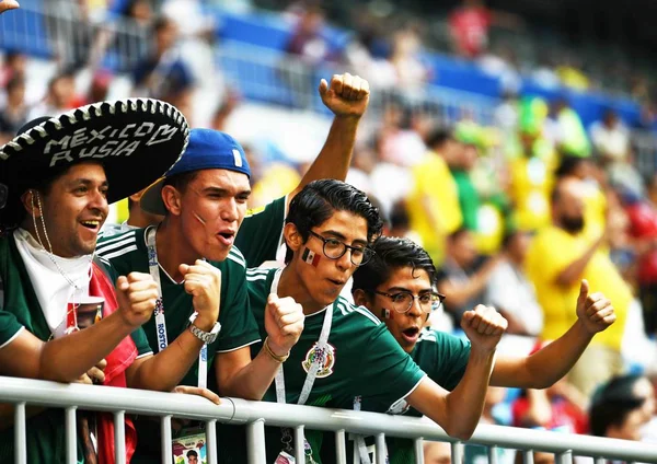 Mexican Fans Shout Show Support Mexico Match Brazil 2018 Fifa — Stock Photo, Image