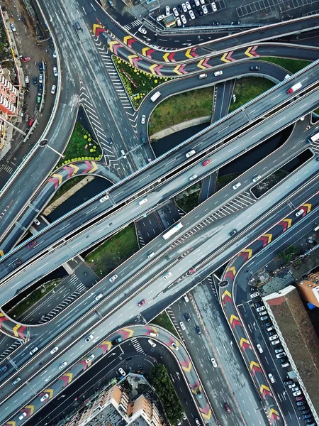Αυτοκίνητα Οδικώς Για Shenhai Άνω Διάβασης Πιο Περίπλοκες Αερογέφυρα Του — Φωτογραφία Αρχείου