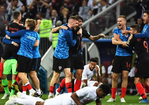 Kroatiens Spieler Feiern Nach Dem Halbfinalsieg Gegen England Bei Der — Stockfoto