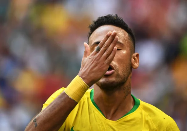Neymar Brazil Celebrates Scoring Goal Mexico Match 2018 Fifa World — Stock Photo, Image