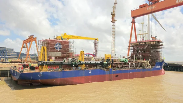 Two Dredging Vessels Berth Port Launch Ceremony Qidong City Nantong — Stock Photo, Image