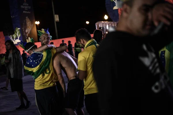 Torcedores Brasileiros Choram Depois Que Brasil Foi Derrotado Pela Bélgica — Fotografia de Stock