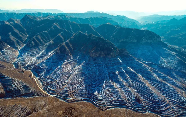 Paisagem Dos Campos Terraços Das Montanhas Taihang Após Uma Queda — Fotografia de Stock