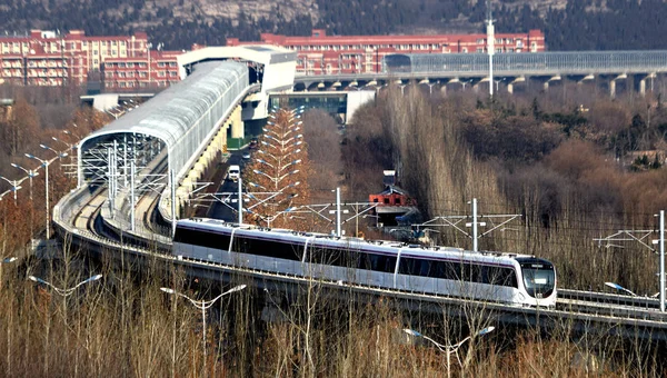 Metró Vonat Működik Jinan Barátait Első Metróra Nan Város Kelet — Stock Fotó