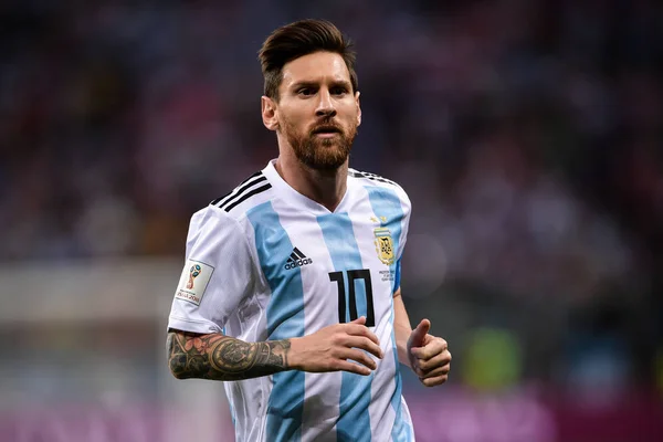 Lionel Messi Argentine Fait Jogging Dans Son Match Groupe Contre — Photo