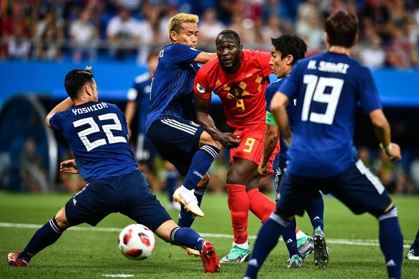 Romelu Lukaku Belgium Center Challenges Players Japan Match 2018 Fifa — Stock Photo, Image