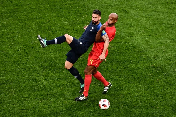 Vincent Kompany Belgium Jobb Kihívások Olivier Giroud Franciaország Elődöntő Mérkőzést — Stock Fotó