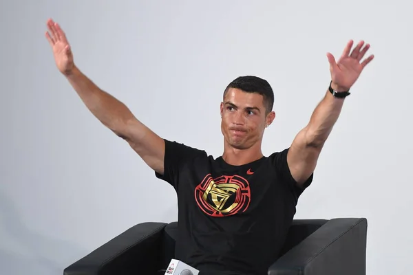 Footballeur Portugais Cristiano Ronaldo Juventus Assiste Une Interview Lors Camp — Photo