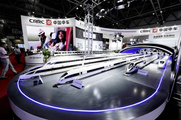 Los Trenes Modelo Exhiben Stand Crrc China Railway Rolling Stock — Foto de Stock