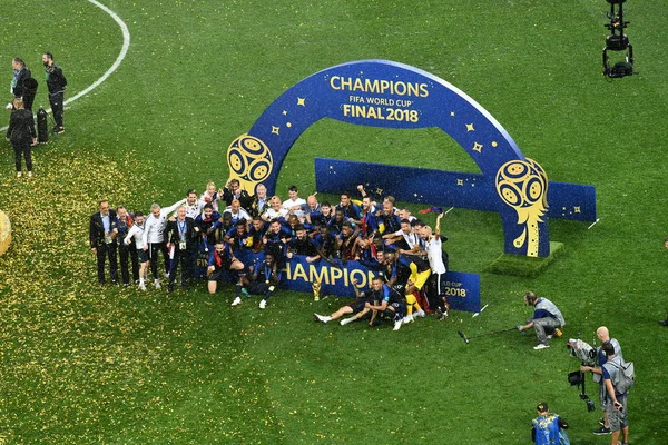 Игроки Команда Франции Празднуют Победу Франции Над Хорватией Финальном Матче — стоковое фото