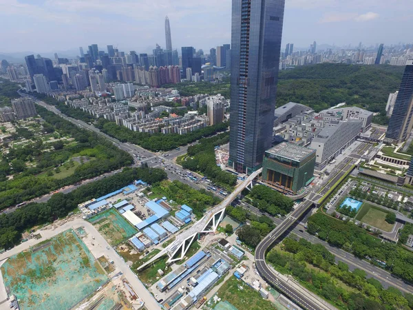 Een Luchtfoto Van Een Kilometer Lange Skywalk Aanbouw Futian District — Stockfoto