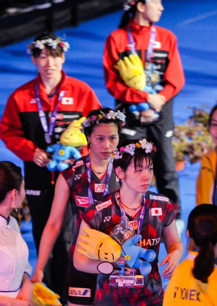 Sayaka Hirota Japon Tête Yuki Fukushima Posent Sur Podium Après — Photo