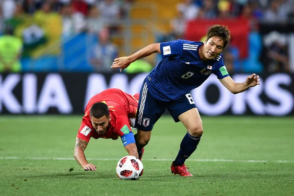 Player Belgium Left Challenges Genki Haraguchi Japan Match 2018 Fifa — Stock Photo, Image