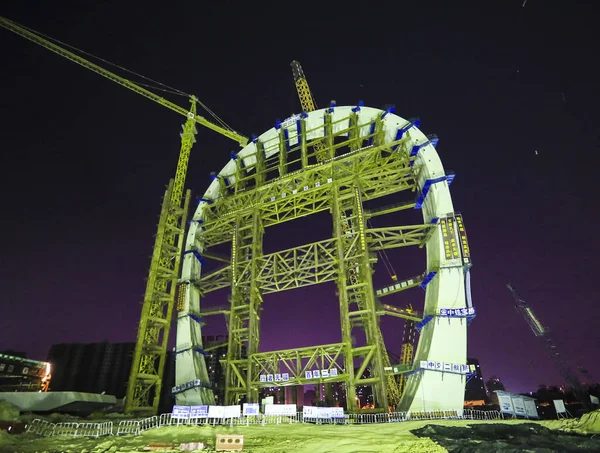 Blick Auf Den Hauptstahlturm Der Huaihai Straßenbrücke Die Über Den — Stockfoto