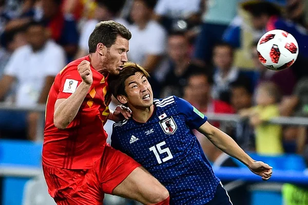 Player Belgium Left Challenges Yuya Osako Japan Match 2018 Fifa — Stock Photo, Image