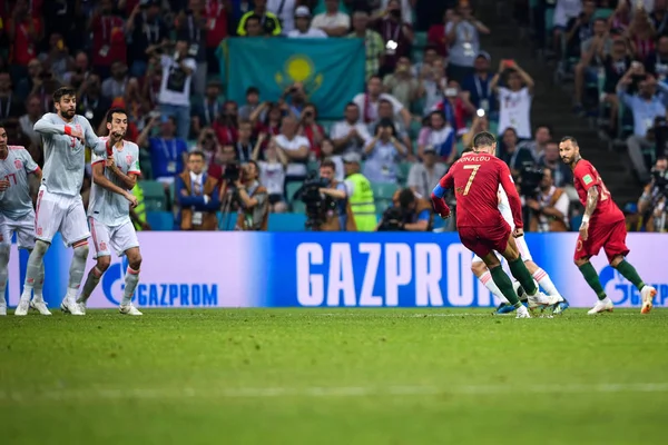 Cristiano Ronaldo Portugal Joue Coup Franc Contre Espagne Dans Son — Photo