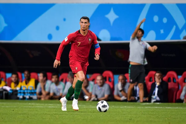 2018年6月25日 在俄罗斯萨兰斯克举行的2018年亚足联世界杯上 葡萄牙选手克里斯蒂亚诺 罗纳尔多在 组比赛中与伊朗交手 — 图库照片