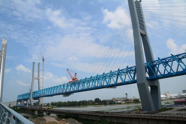 Vue Site Construction Pont Ferroviaire Xinyang Section Yancheng Chemin Fer — Photo