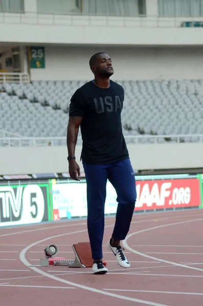 Sprinter Americano Justin Gatlin Participa Uma Sessão Treinamento Para Iaaf — Fotografia de Stock