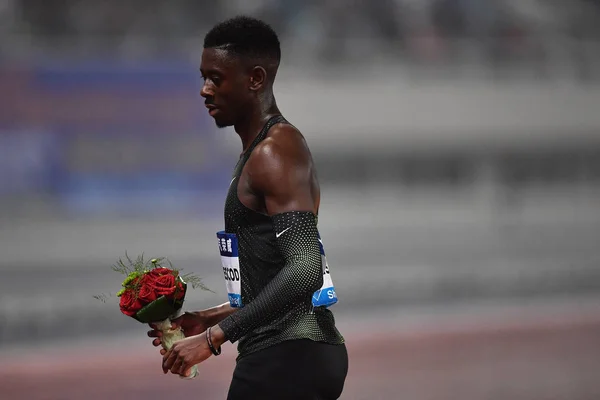 Reece Prescod Grã Bretanha Comemora Após Vencer Final Dos 100M — Fotografia de Stock