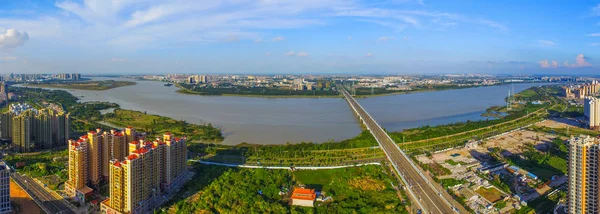 Uma Vista Aérea Zona Franca Piloto Haikou Jiangdong Novo Distrito — Fotografia de Stock