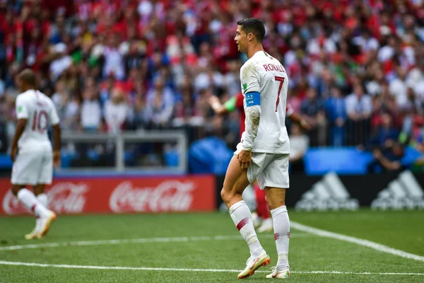 Cristiano Ronaldo Portugal Reage Jogo Grupo Contra Marrocos Durante Copa — Fotografia de Stock