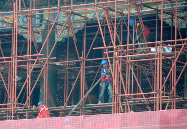 Chinesische Arbeiter Arbeiten Renovierungsort Des Tian Anmen Podiums Peking China — Stockfoto
