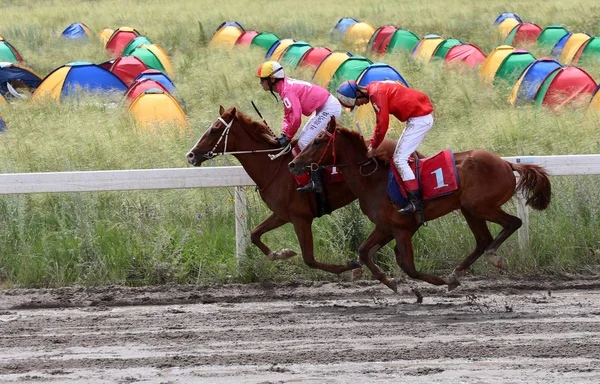 Deltagarna Tävlar Hästkapplöpning Zhaosu Län Ili Kazakiska Autonoma Prefekturen Nordvästra — Stockfoto