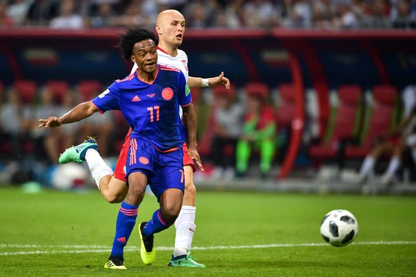 Juan Cuadrado Colômbia Frente Chuta Contra Polônia Para Marcar Gol — Fotografia de Stock