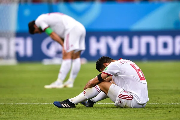 Jogadores Irã Reagem Depois Serem Eliminados Por Portugal Seu Jogo — Fotografia de Stock