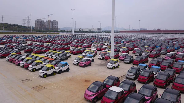 Esta Vista Aérea Los Nuevos Vehículos Compactos Eléctricos Baojun E100 — Foto de Stock