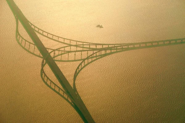 Veduta Aerea Del Ponte Sulla Baia Jiaozhou Del Ponte Qingdao — Foto Stock