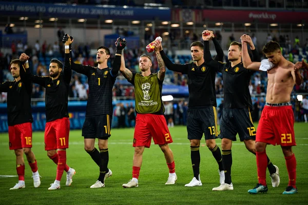 Spelers Van België Vieren Het Verslaan Van Engeland Hun Groep — Stockfoto