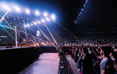 American rock band Fall Out Boy performs during a concert in Shanghai, China, 2 May 2018.