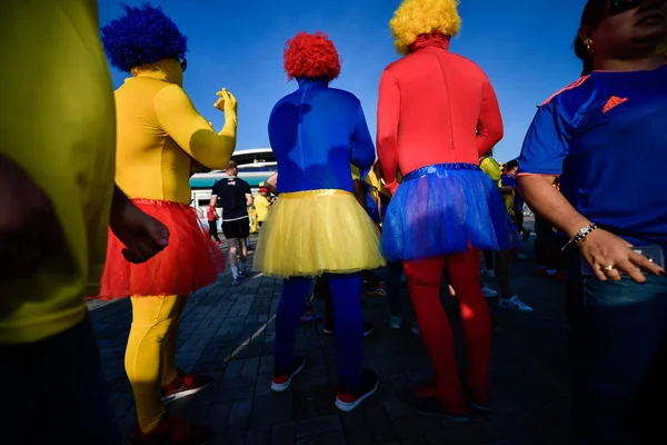Kolumbiai Fans Felöltözött Megjelöl Mint Kívül Kazan Arena Csoport Előtt — Stock Fotó