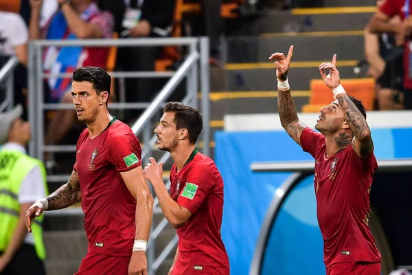 Players Portugal Celebrate Andre Silva Scored Goal Mehdi Taremi Iran — Stock Photo, Image