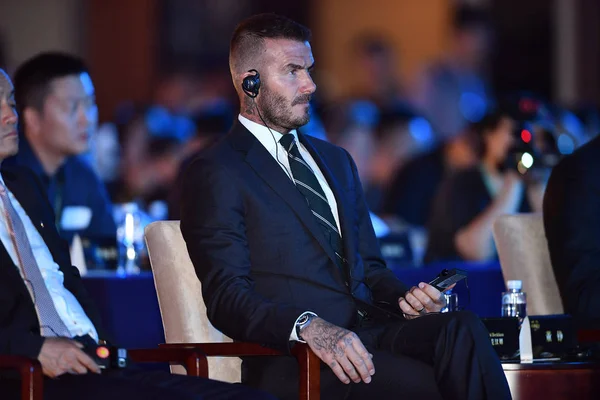 David Beckham Star Football Anglais Participe Forum Lors Expo Global — Photo