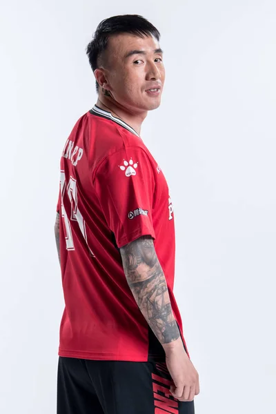 Exklusiva Porträtt Kinesisk Fotbollsspelare Wang Yongpo Tianjin Quanjian För 2018 — Stockfoto