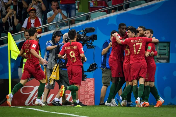 Jogadores Portugal Comemoram Após Cristiano Ronaldo Marcar Gol Por Pênalti — Fotografia de Stock