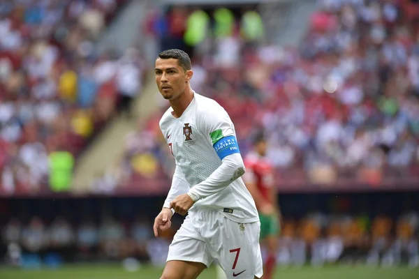 2018年6月20日 在俄罗斯莫斯科举行的2018年亚足联世界杯期间 葡萄牙选手克里斯蒂亚诺 罗纳尔多在与摩洛哥的 组比赛中做出反应 — 图库照片