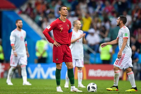 Cristiano Ronaldo Portugal Reage Após Espanha Marcar Gol Seu Jogo — Fotografia de Stock