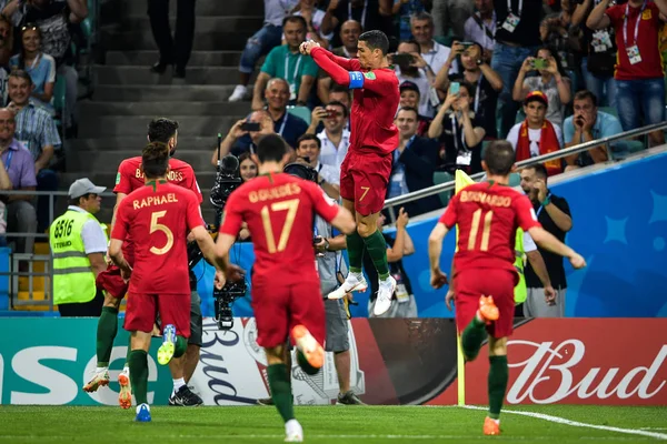 Cristiano Ronaldo Superior Portugal Comemora Após Marcar Gol Por Pênalti — Fotografia de Stock