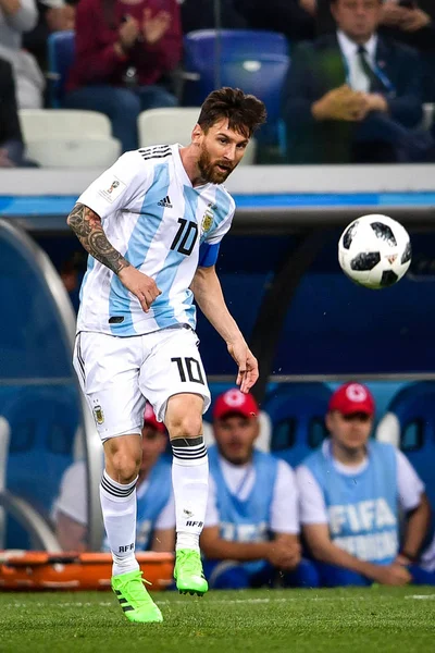 Lionel Messi Dell Argentina Gareggia Nella Partita Del Gruppo Contro — Foto Stock