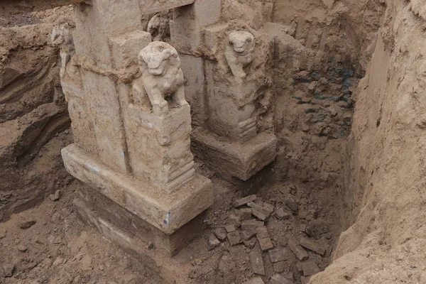 Chastity Memorial Arch Qing Dynasty 1636C1912 Unearthed Construction Site Binzhou — Stock Photo, Image