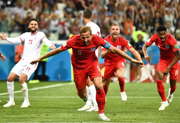 Harry Kane Aus England Feiert Nach Seinem Zweiten Tor Gegen — Stockfoto